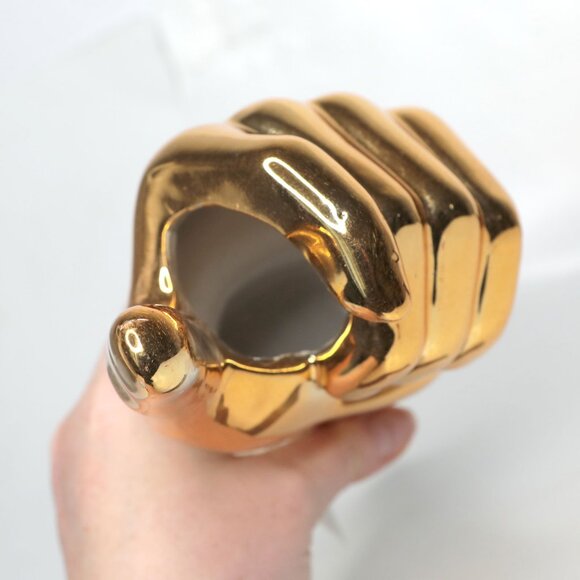 Metallic Gold Porcelain Hand Vase Floral Display Home Decor Thumbs Up Ceramic - Picture 7 of 12